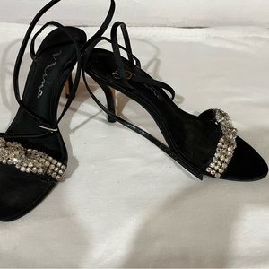 Black Satin and Rhinestone sandals